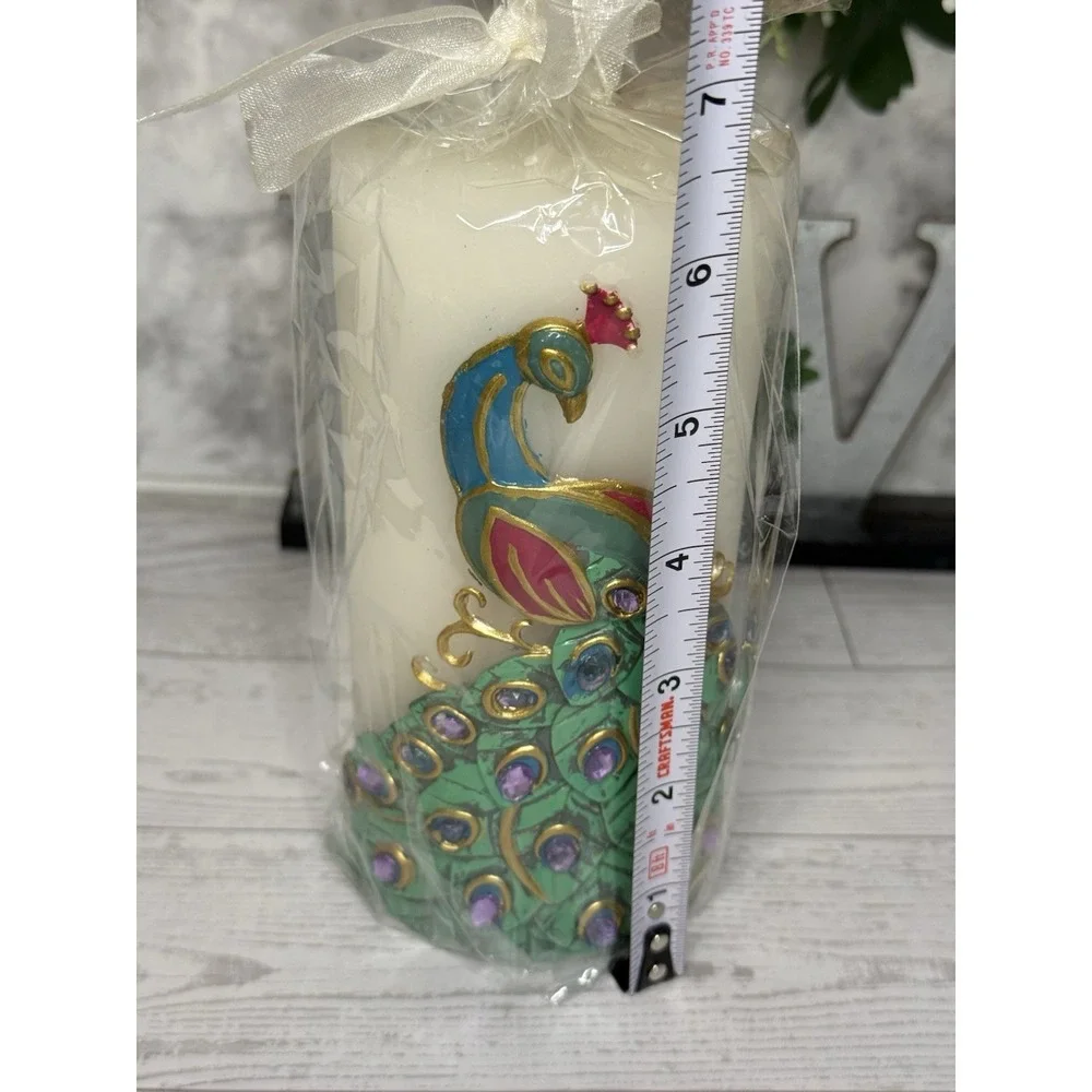 Vintage‎ Pier 1 Imports Peacock Candle Rhinestone Feather Pillar Home Décor Gift